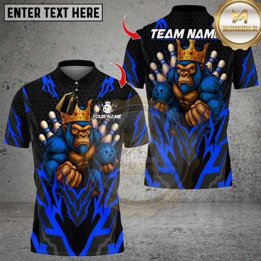 Maxcorners Bowling Gorilla King Crown Multicolor Customized Name, Team Name 3D Shirts