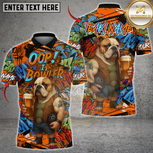 Maxcorners Bowling Bulldog Graffiti Design Multicolor Customized Name, Team Name 3D Shirts