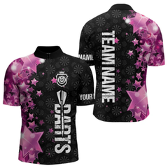 Maxcorners Pink And Black Custom Star Dart Shirts For Men, Glowing Dart Jerseys Funny Darts Team Shirts LM154