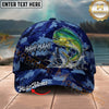 Maxcorners Fishing Splash Artwork Blue Camo Personalized Name 3D Cap (12 Fish Species)