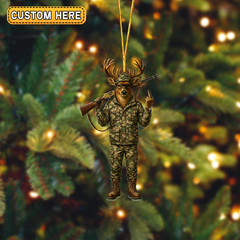 Maxcorners Personalized Camo Deer Hunter Attitude Hunting Acrylic Christmas Ornament And Keychain Custom Gift For Hunters 2D Flat