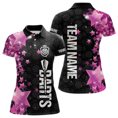 Maxcorners Pink And Black Custom Star Dart Shirts For Men, Glowing Dart Jerseys Funny Darts Team Shirts LM154