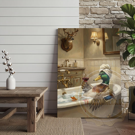 Maxcorners Whimsical Duck Spa Canvas Art - Vintage Tile Bathroom Print