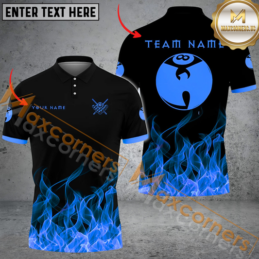 Maxcorners Pool 8 Flame Billiard Jersey Multicolor Options Personalized Name, Team Name 3D Polo Shirt (4 Colors)