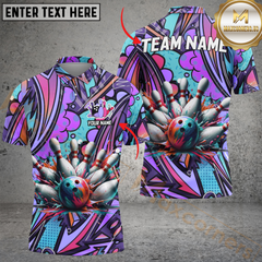 Maxcorners Bowling Graffiti Boom Personalized Name Men And Women 3D Polo Shirt Custom Bowling Team Jersey (4 Colors)