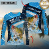 Maxcorners Fishing Dark Blue Splash Personalized Name, Team Name 3D Long Sleeve Shirt (12 Fish Species)