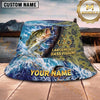 Maxcorners Fishing Ocean Splash Personalized Name 3D Bucket Hat (12 Fish Species)