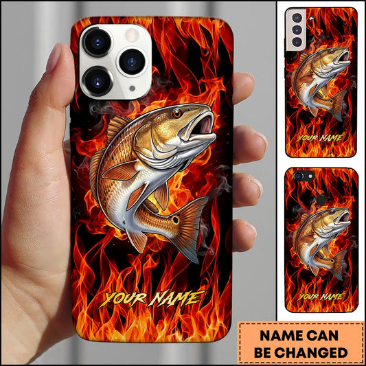 Maxcorner Redfish Fishing Fire Flame Background Personalized Name 3D Phone Case