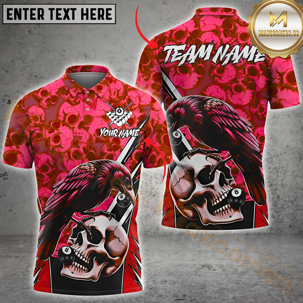 Maxcorners Billiard Raven Skull 8 Ball Pool Multicolor Customized Name, Team Name 3D Shirt