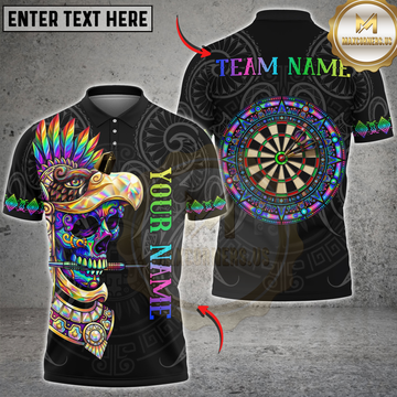 Maxcorners Darts Eagle Warrior Skull Aztec Sun Stone Personalized Name 3D Unisex Shirt