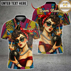 Maxcorners Bowling Retro Pin-Up Girl Multicolor Customized Name Team Name 3D Shirts
