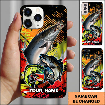 Maxcorners Salmon Fishing Multi Fish Fire Splash Art Personalized Name 3D Phone Case