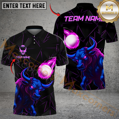 Maxcorners Power Strike Bull Golf Polo Shirt, Customized Name & Team Name 3D Shirts (4 Colors)