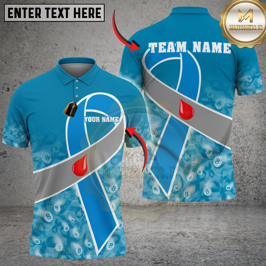 Maxcorners Billiards 8 Ball Cancer Awareness Ribbon Support Personalized Name Shirt (4 Colors)