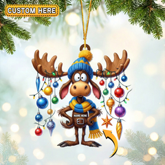 Maxcorners Personalized Cartoon Moose Bauble Hunting Acrylic Christmas Ornament And Keychain Custom Gift For Hunters 2D Flat