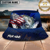 Maxcorners Fishing American Flag Blue Honeycomb Personalized Name 3D Bucket Hat (12 Fish Species)