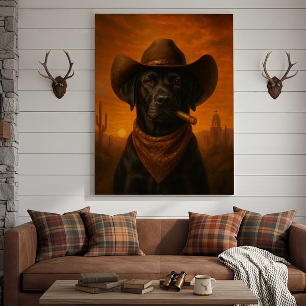 Maxcorners Dog Cowboy Sunset 3D Wrapped Canvas