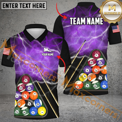 Maxcorners Thunder Lightning Pattern Billiard Jersey Multicolor Option Customized Name, Team Name 3D Polo Shirt