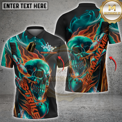 Maxcorners Bowling Flaming Skull Strike Multicolor Customized Name, Team Name 3D Shirts