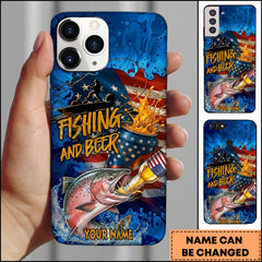 Maxcorners Chinook Fishing Phone Case Fishing And Beer American Flag Personalized Name 3D Phone Case