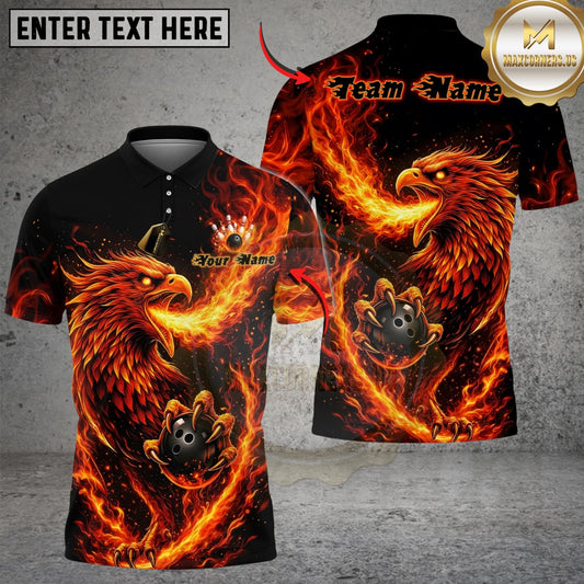 Maxcorners Bowling & Pins Flame Rising Phoenix Customized Name, Team Name 3D Shirt (4 Colors)