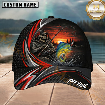 Maxcorners Fishing Skull Angler Red Wave Personalized 3D Cap