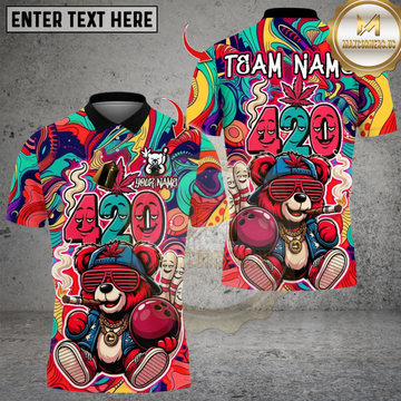Maxcorners Bowling 420 Hiphop Bear Smoke Multicolor Customized Name Team Name 3D Shirts