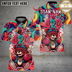 Maxcorners Bowling 420 Hiphop Bear Smoke Multicolor Customized Name Team Name 3D Shirts