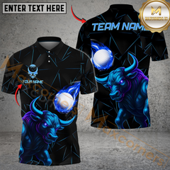 Maxcorners Power Strike Bull Golf Polo Shirt, Customized Name & Team Name 3D Shirts (4 Colors)