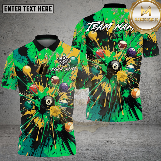 Maxcorners Billiards Shirt Explosive 8 Ball Blue Yellow Multicolor Options Personalized Name, Team Name 3D Shirt (4 Colors)