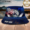 Maxcorners Fishing American Flag Blue Honeycomb Personalized Name 3D Bucket Hat (12 Fish Species)