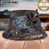 Maxcorners Fishing Blue Water Camo Fishing Illustration Personalized Name 3D Bucket Hat (13 Fish Species)