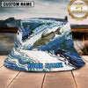 Maxcorners Fishing Blue Camo Wave Personalized Name 3D Bucket Hat (12 Fish Species)