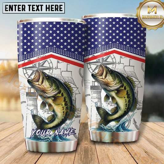 Maxcorners Fishing Tumbler Patriotic Flag Technical Blueprint Design Personalized Name Tumbler (13 Species)