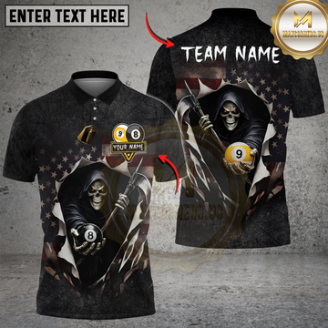 Maxcorners Billiards Ball 8 And 9 American Flag Reaper Personalized Shirt