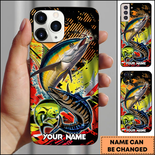 Maxcorners Tuna Fishing Multi Fish Fire Splash Art Personalized Name 3D Phone Case
