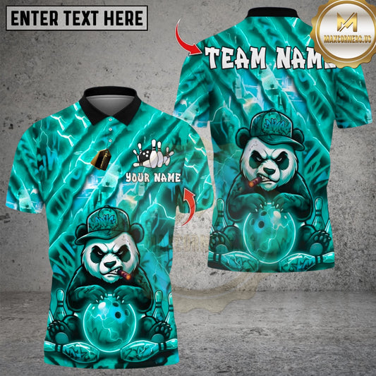 Maxcorners Cool Panda Lightning Bowling Design Multicolor Customized Name, Team Name 3D Shirt (4 Colors)