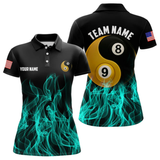 Maxcorners Turquoise Flaming Ying And Yang 8 Ball & 9 Ball Billiard Shirt For Men Custom Pool Billiard Jersey LM064