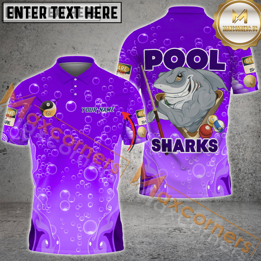 Maxcorners Pool Shark Billiard Jersey Multicolor Options Personalized Name, Team Name 3D Polo Shirt (4 Colors)
