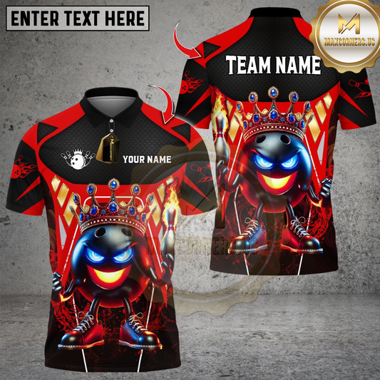 Maxcorners King Bowling With Flame Pin Multicolor Customized Name, Team Name 3D Shirts