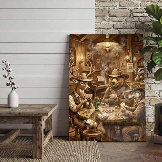 Maxcorners Western Saloon Animals Canvas - Vintage Poker Game Wildlife Decor