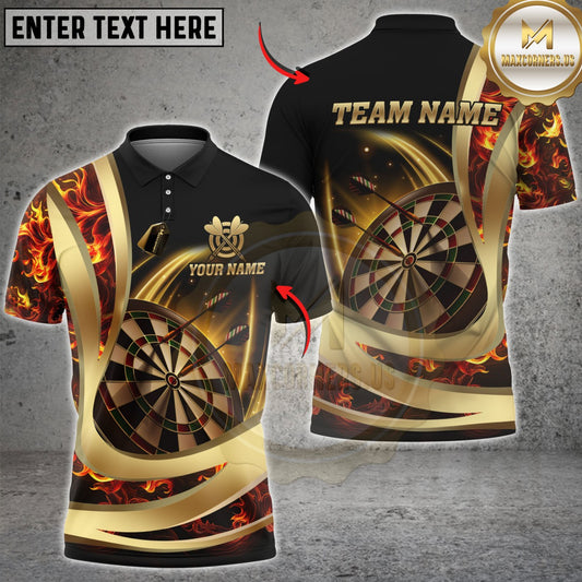 Maxcorners Darts Luxury Gold Flame Dartboard Premium Multicolor Customized Name, Team Name 3D Shirts