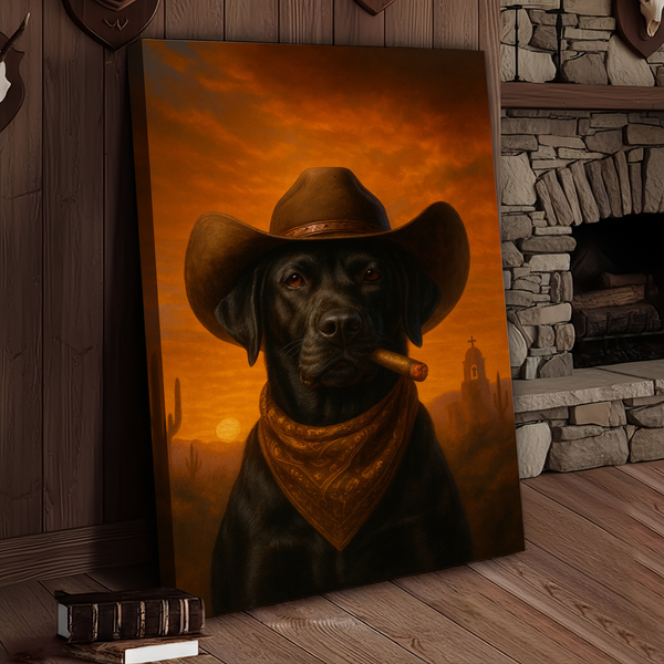 Maxcorners Dog Cowboy Sunset 3D Wrapped Canvas