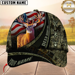 Maxcorners Hunting Deer USA Falg Camouflage Multicolor Personalized Name 3D Cap