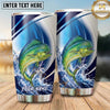Maxcorners Fishing Tumbler Blue Silver Swoosh Wave Design Personalized Name Tumbler (13 Species)