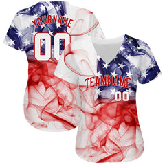 Maxcorners Custom White White-Red 3D American Flag Premium Baseball Jersey LM0210