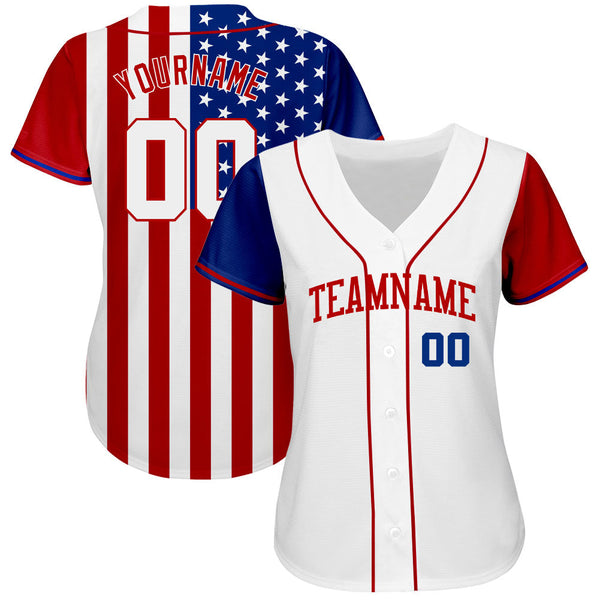 Maxcorners Custom White Royal-Red American Flag Premium Baseball Jersey LM0210