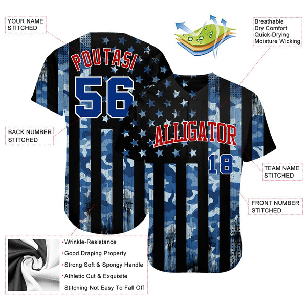 Maxcorners Custom Blue Red-White 3D American Flag Fashion Premium Baseball Jersey LM0210