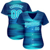 Maxcorners Custom Royal Lakes Blue-White 3D Pattern Design Authentic Baseball Jersey LM2605
