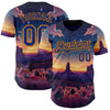 Maxcorners Custom Blue Royal-Bay Orange Texas Sunset Night Landscape City Edition Authentic Baseball Jersey LM2605